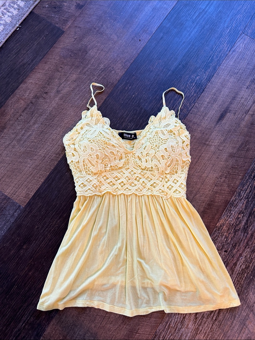 Blue B. Yellow Lace Trim Chemise with Adjustable Straps Padded Cups